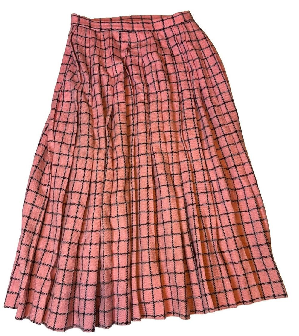 Jack Winter VTG Skirt 100% Wool Pink Black Plaid Pleated Full Sz S 4/6 Girly